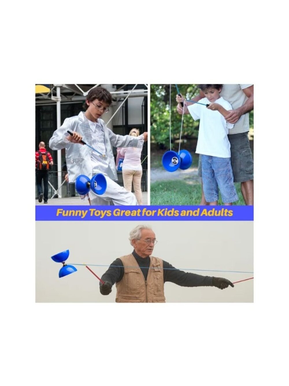 MAGICYOYO Pro Triple Bearing Diabolo Yoyo Set 5 Inch Blue Carbon Sticks Strings - Picture 4 of 13